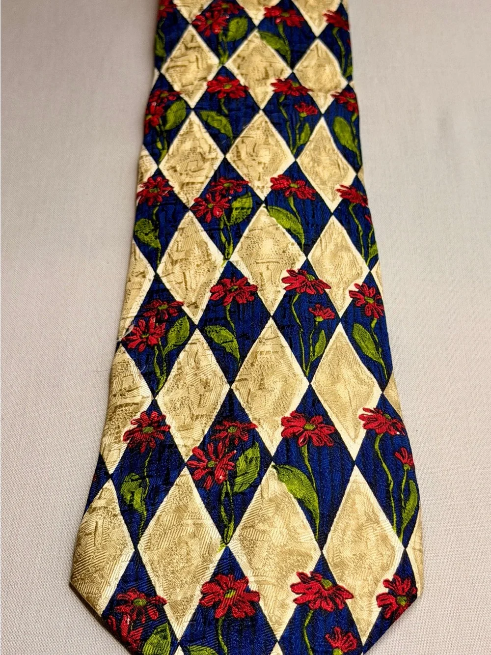 Ermenegildo Zegna Blue, Gold & Red Diamond Silk Tie